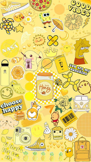 Linda pegatina collage en amarillo pastel — Amarillo pastel Fondos de pantalla