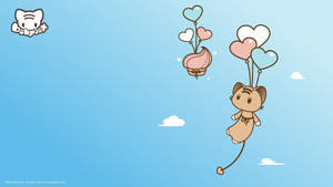 Fondo de pantalla de un adorable gato kawaii volando en globos.