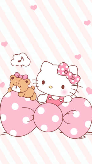 Lindo Hello Kitty Rosa con Listón de Lunares