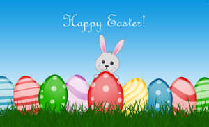 Lindos conejitos de Pascua con huevos coloridos sobre un fondo primaveral