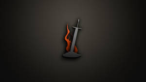 Fondo de pantalla de logo de juego de espada llameante clavada