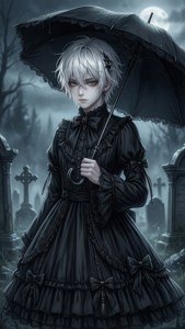 Chico anime lolita gótica en un cementerio con niebla. — Anime aesthetic GIF Fondos de pantalla
