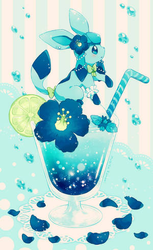 Fondo de pantalla de Chibi Glaceon con bebida tropical — Lenovo Legion Y700 AI Fondos de pantalla