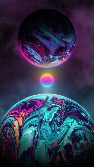 Luna de neón y planetas brillantes fondo de pantalla — Luna neón Fondos de pantalla