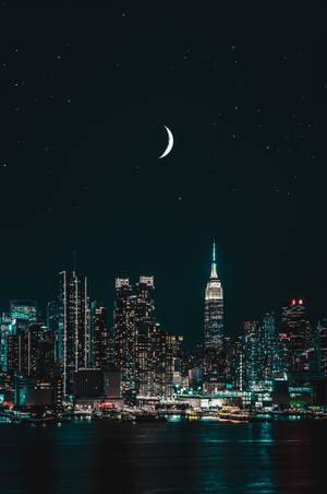 Noche de Nueva York iPhone con Luna — Cielo nocturno GIF Fondos de pantalla