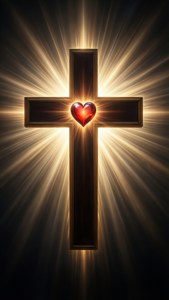Cruz con un corazón resplandeciente, símbolo de caridad religiosa. — iPhone 5 Fondos de pantalla