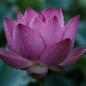 Macro de un loto con gotas de rocío, vibrante púrpura y rosa. — Flor de loto Fondos de pantalla