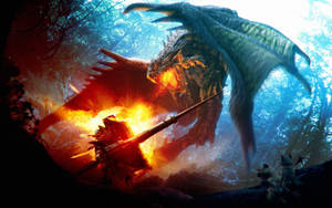 Majestuoso dragón japonés escupiendo fuego en fondo de pantalla para PC — Dragón Japonés PC Fondos de pantalla