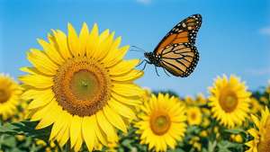 Mariposa volando sobre girasoles, día soleado y brillante. — Mariposa aesthetic GIF Fondos de pantalla