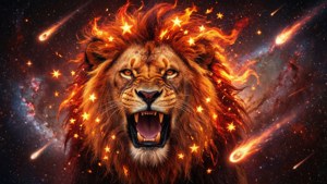 León galáctico intenso con una melena de estrella ardiente rugiendo dinámicamente. — Galaxia león GIF Fondos de pantalla