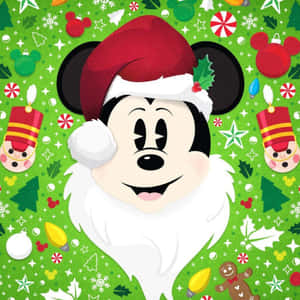 Mickey Mouse con gorra de Santa y decoraciones navideñas — Disney navidad Fondos de pantalla