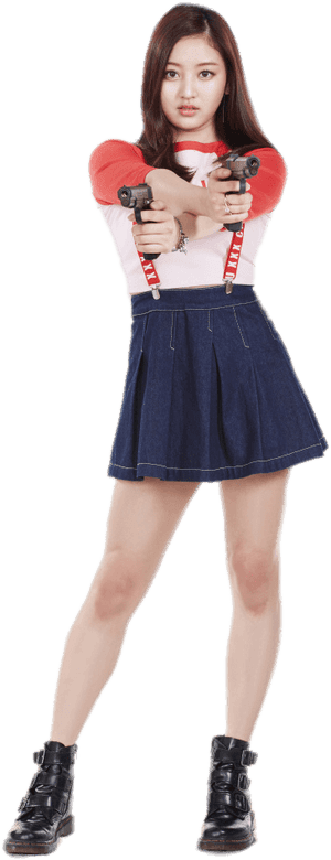 Miembro de Twice en pose de acción