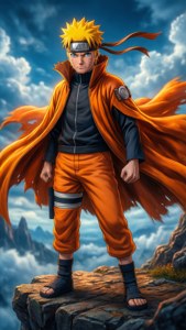 Fondo de pantalla de Naruto en Modo Sabio contemplando un cielo dramático.