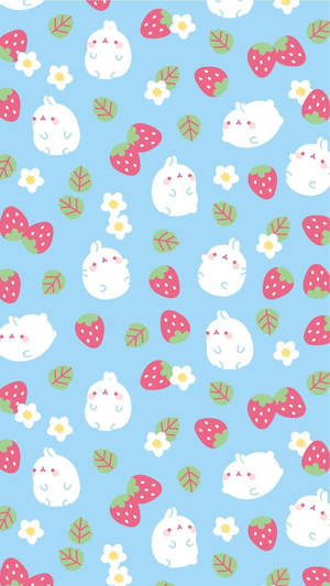 Fondo de pantalla kawaii de Molang y fresa.