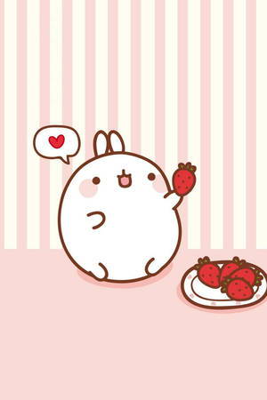 Fondo de pantalla de conejo kawaii molang fresas comida.