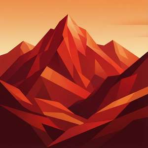 Arte vectorial geométrico minimalista de una montaña roja en tonos cálidos