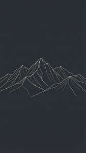 Cordillera minimalista en arte de línea en blanco sobre gris oscuro, moderna y sencilla.