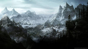 Fondo de pantalla de montañas nevadas de Skyrim