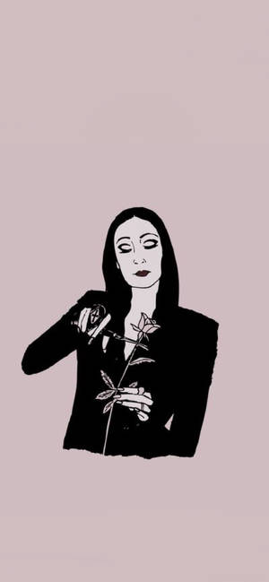 Fondo de pantalla de Morticia de La Familia Addams con rosa — iPhone 12 mini Fondos de pantalla