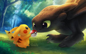 Arte crossover de Toothless y Pikachu de fondo de pantalla Pokémon