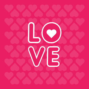 Inscripción de amor en rosa con contorno blanco sobre fondo lleno de corazones para el Feliz Día de San Valentín.