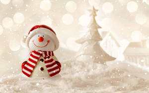 Fondo de pantalla de muñeco de nieve sonriente para escritorio navideño — Navidad escritorio Fondos de pantalla
