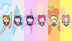 Fondo de pantalla kawaii de chibis de My Little Pony en fila.