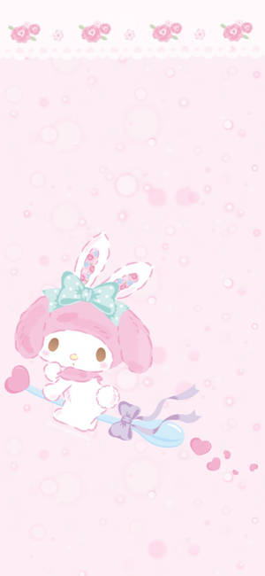 Fondo de pantalla de My Melody montando una cuchara — iPhone 16e Fondos de pantalla