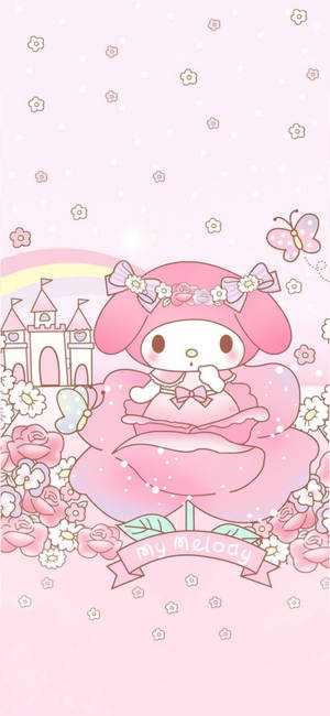 Fondo de pantalla de My Melody y rosa flor — iPhone 16 Fondos de pantalla