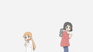 Nano y Hakase de Nichijou bailando con fondo blanco — Baile anime Fondos de pantalla