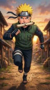 Fondo de pantalla de Naruto corriendo con un pergamino en acción.