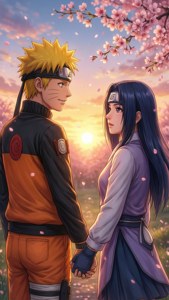 Fondo de pantalla romántico de Naruto y Hinata bajo los cerezos en flor. — iPhone 8 Plus Fondos de pantalla