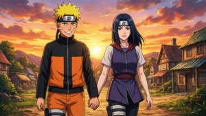 Naruto y Hinata caminando al atardecer — Pareja de anime GIF Fondos de pantalla