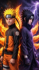 Naruto y Sasuke de pie espalda con espalda con sus poderes. — iPhone 7 Fondos de pantalla