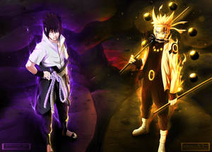 Fondo de pantalla de los rivales resplandecientes Naruto y Sasuke.