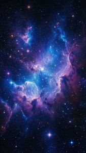 Una vívida nebulosa del espacio profundo con nubes cósmicas azules y púrpuras, perfecta para Pixel 9a.