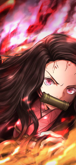 Fondo de pantalla de Nezuko ojos rojos Demon Slayer para iPhone — iPhone Air Fondos de pantalla