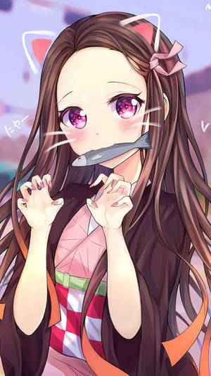 Fondo de pantalla para iPhone de Nezuko con orejas de conejo de Demon Slayer — Demon Slayer Nezuko Fondos de pantalla