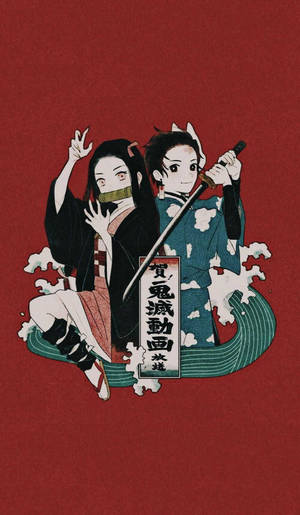Fondo de pantalla de Nezuko Tanjiro en rojo de Demon Slayer para iPhone — Rui Demon Slayer Fondos de pantalla