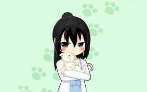 Fondo de pantalla de niña anime con gato blanco — Anime niños Fondos de pantalla