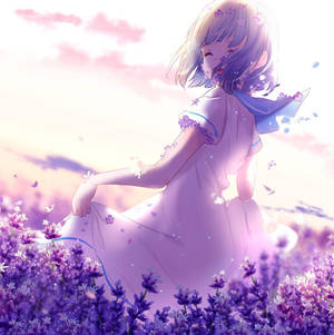 Niña Anime Kawaii en Campo de Flores