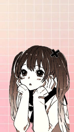 Niña Anime Kawaii con Manos en la Barbilla