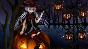 Fondo de pantalla de niña de Halloween en calabaza