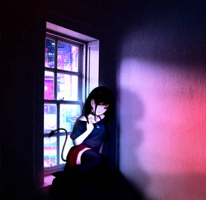 Niña demonio triste — Habitación anime GIF Fondos de pantalla
