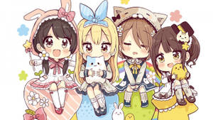 Fondo de pantalla de niñas anime con vestidos coloridos — Anime niños Fondos de pantalla