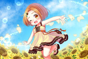 Fondo de pantalla de niño anime en campo de girasoles — Anime niños Fondos de pantalla