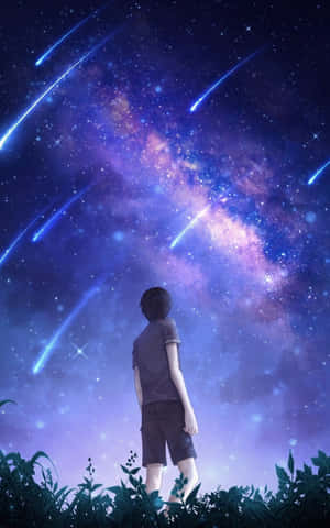 Niño mirando el cielo nocturno anime — Chico anime Fondos de pantalla