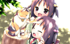 Fondo de pantalla de niños anime con gato