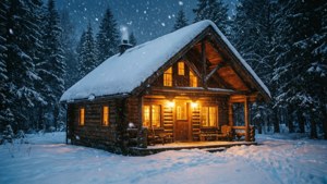 Un fondo de pantalla cálido y acogedor de cabaña para los amantes del invierno en 1280x720.