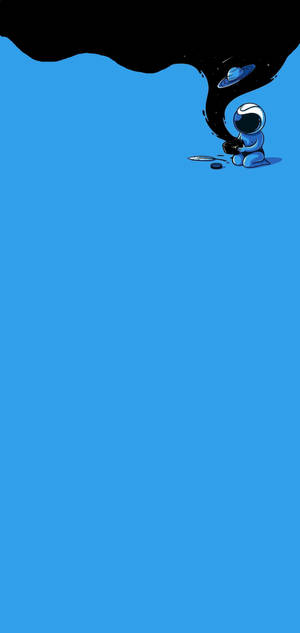 Fondo de pantalla minimalista para Note 10 de astronauta de dibujos animados sobre fondo azul.